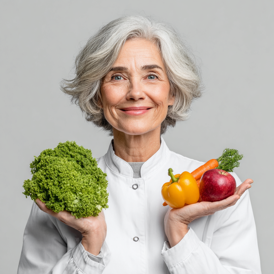 Активна пожила жінка виконує вправи на свіжому повітрі